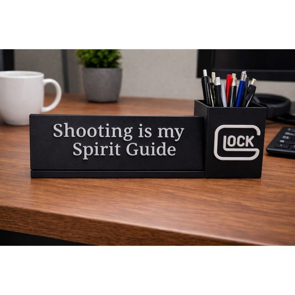Shooting Is My Spirit Guide Desk Plaque Pen Holder Raised Emblem Sign